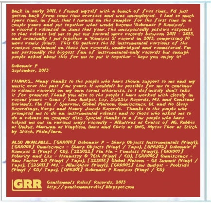 Debonair P - Instrumentals [CD]-Gentleman's Relief Records-Dig Around Records